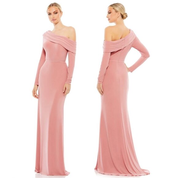 MAC DUGGAL One-Shoulder Jersey Trumpet Gown in Rose Gold Size US 10 - Picture 1 of 9